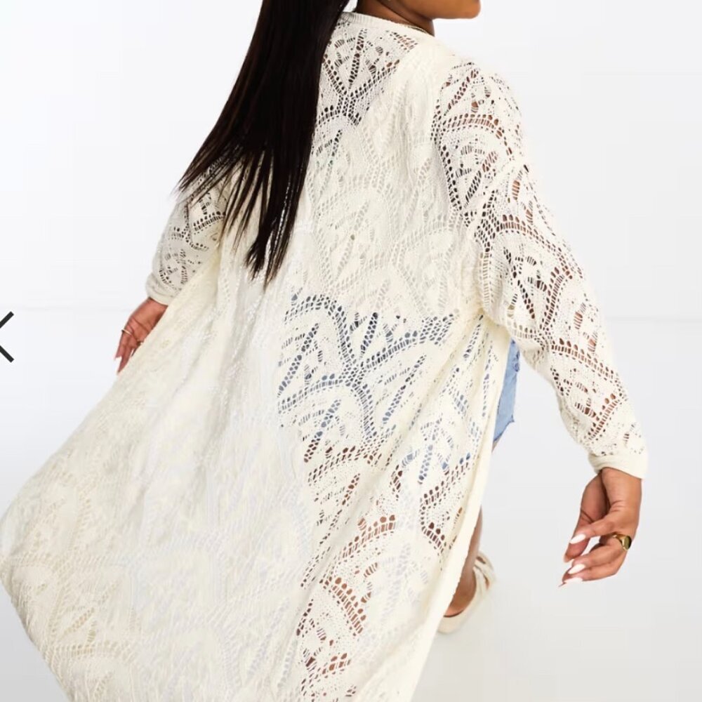 ASOS Yours maxi crochet cardigan in cream Size 22-24 cotton blend